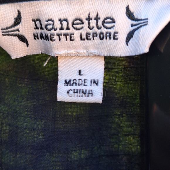 Nanette Lepore Size Large Navy Crochet Sheer Button Up Top Boho Hippie - Picture 2 of 6